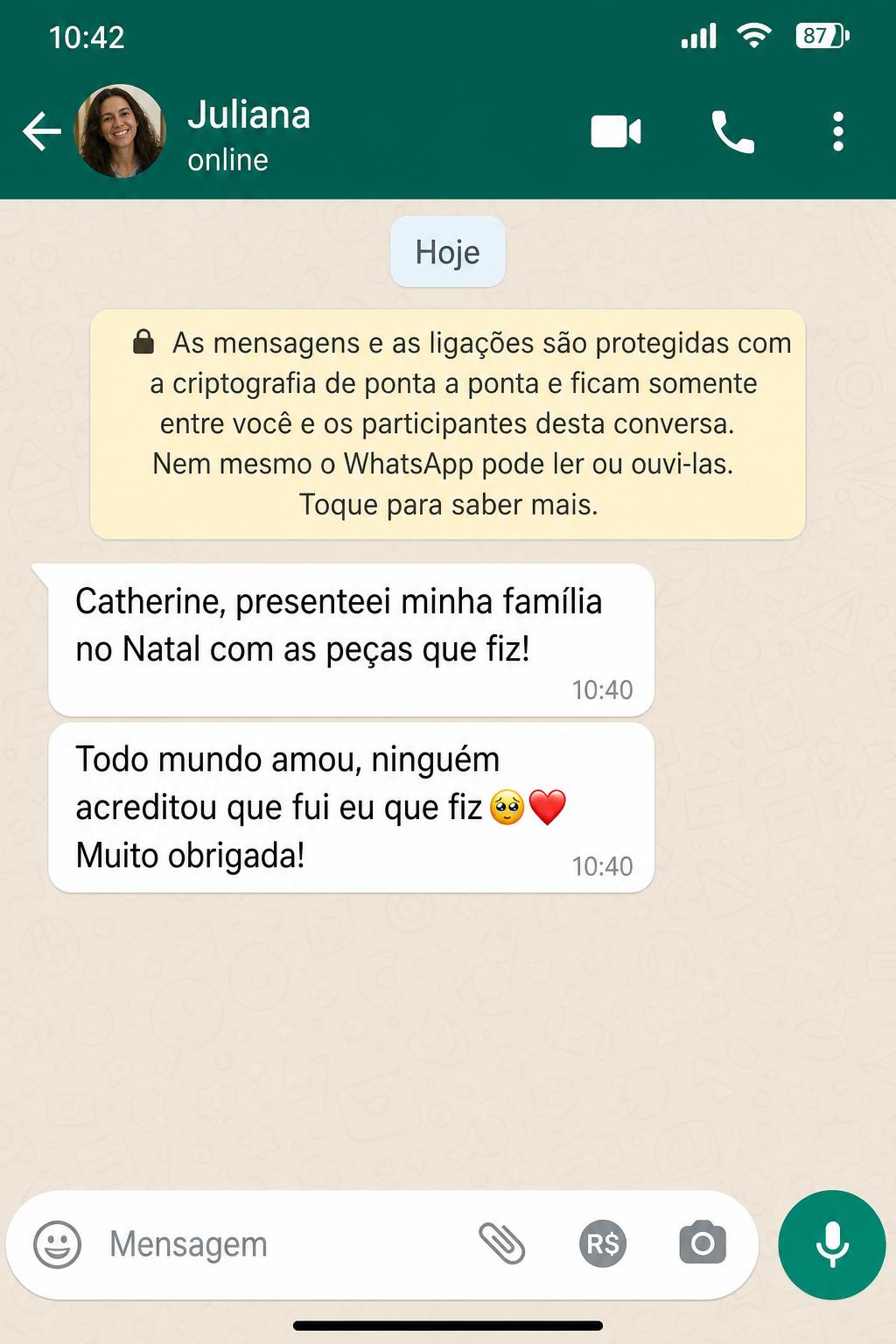 Depoimento de aluna no WhatsApp 2